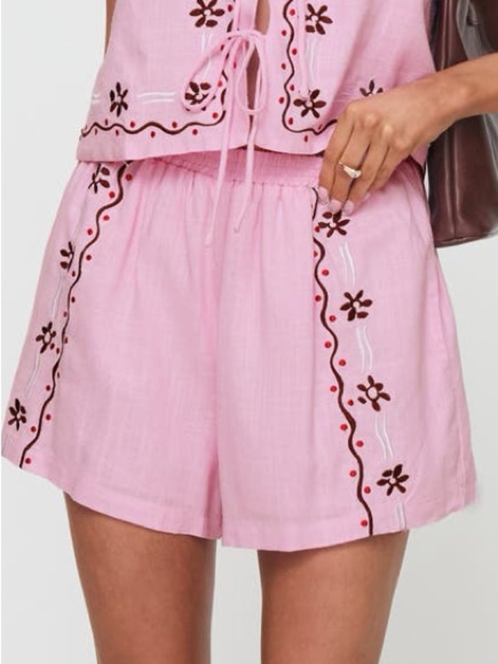 Princess Polly Pink Embroidered Floral Shorts